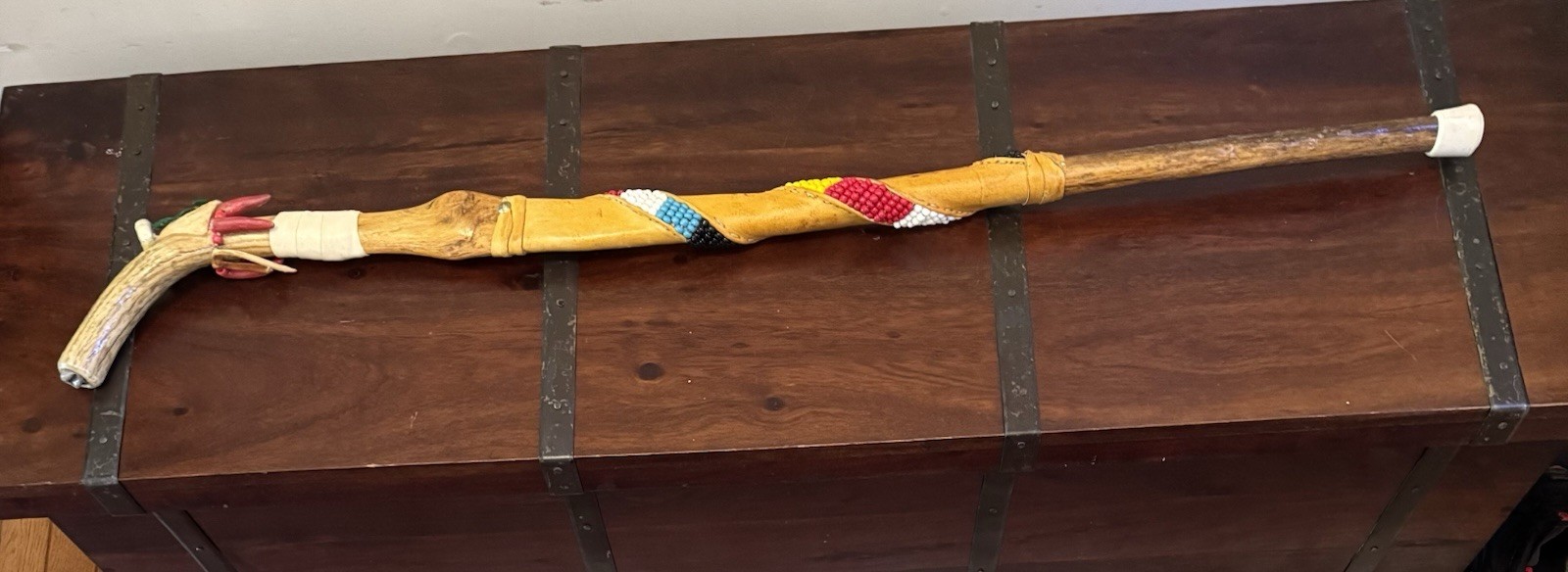 Vintage Handmade Unique Rare Indian Walking Cane Menominee Indian Tribe 41” Long