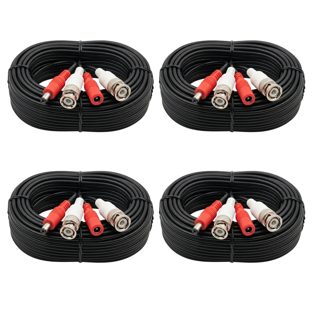 4 PACK 60ft BNC Cables for CCTV Security Camera DVR System w/ BNC FF Connectors