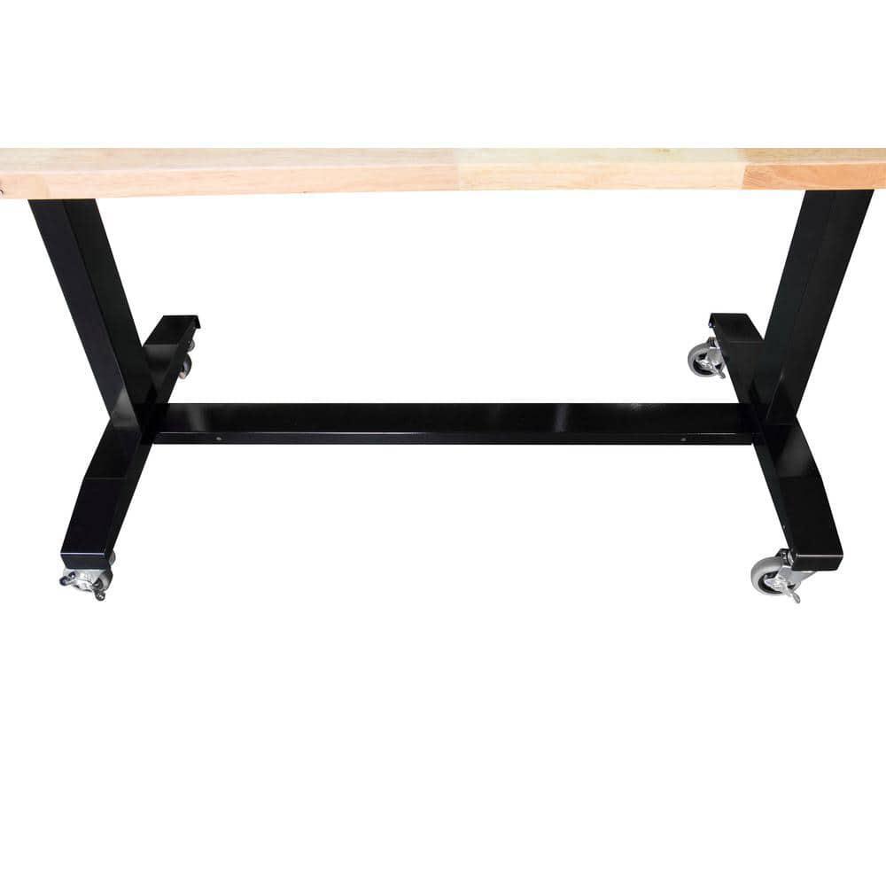 Workbench Table 62 in. W x 24 in. D Adjustable Height Solid Wood Top Black