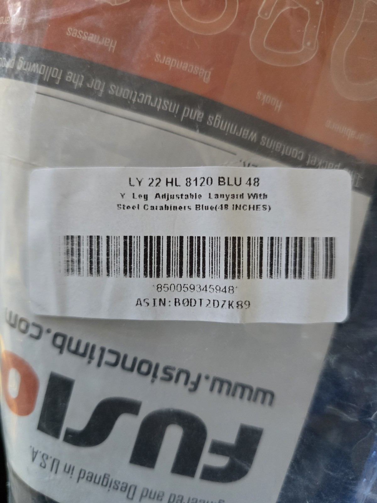 Fusion Adjustable Y-Lanyard W/hitched Loop And Carabiner Ends Blue 48 climbing