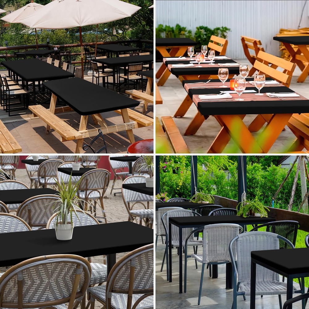 2 Pack Rectangle Table Cloth, Elastic Fitted Fabric Tablecloth Fits for 6 Foo...