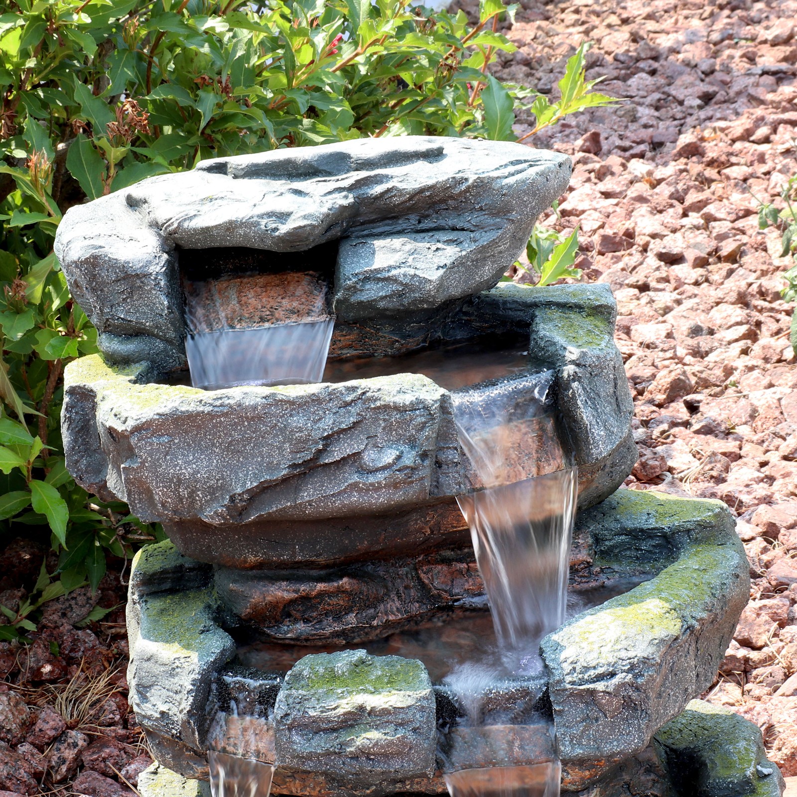 Electric Tiered Stone Waterfall Fountain with LED Lights - 23 in by Sunnydaze