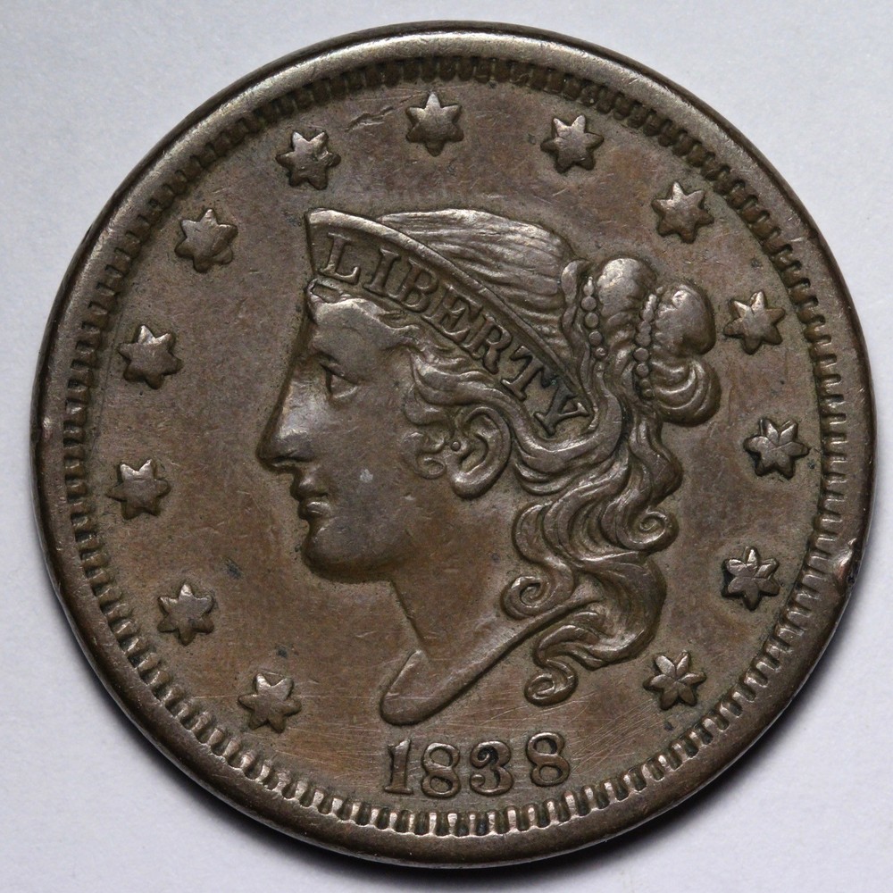 1838 Coronet Head Large Cent AU E122 RDNM