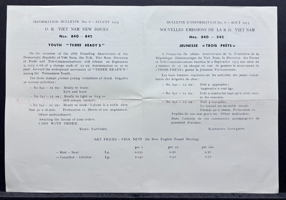 1973 Xunhasaba Vietnamese Postage Stamp Bulletin With Original Envelope