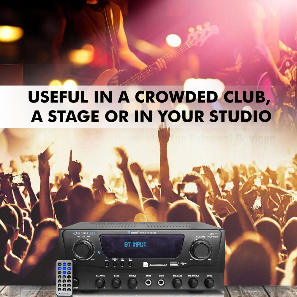 Professional Bluetooth Receiver with USB & SD Card Inputs, 1000 Watts Peak Power