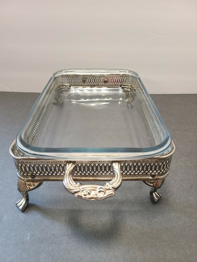 MARINEX BRAZIL, GLASS & SILVERPLATE RECTANGULAR BUFFET, CASSEROLE DISH