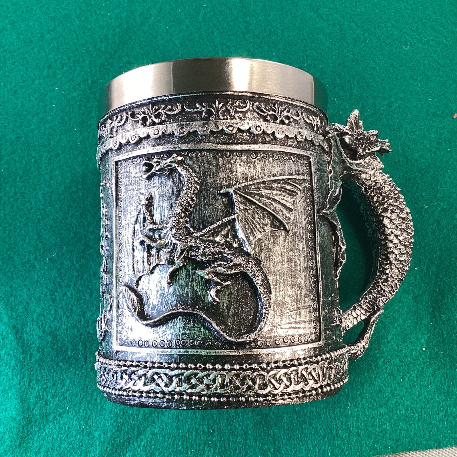 Dragon Serpentine Mug Tankard Stainless Steel Insert Resin Exterior New 4.2 Tall