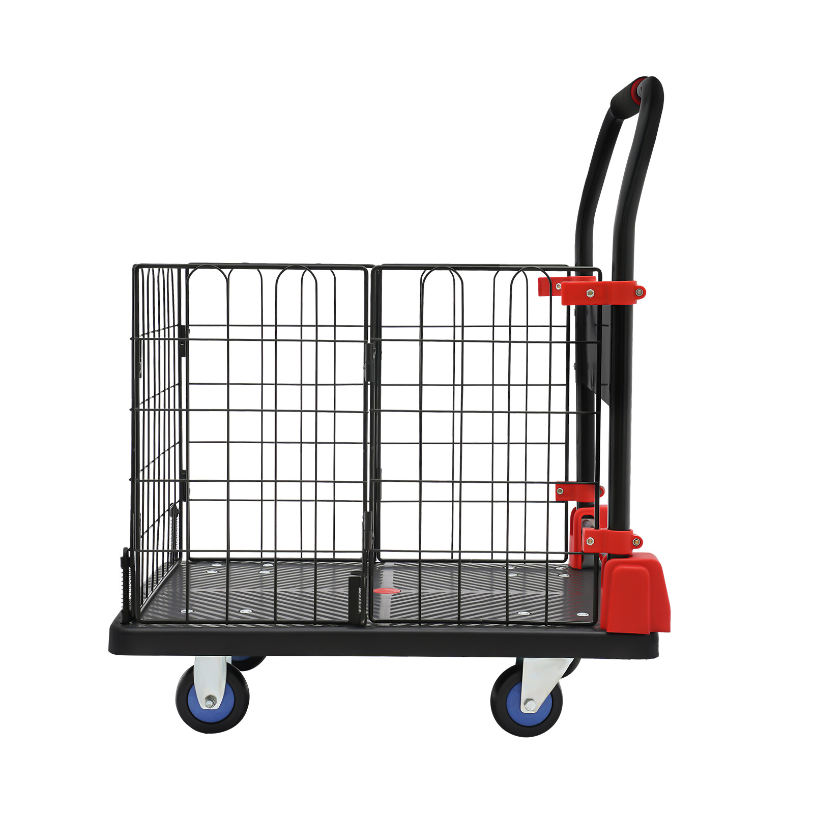 Platform Truck Cart With Cage 2 In 1 Heavy Duty Push Cart Dolly 330lbs Capacity