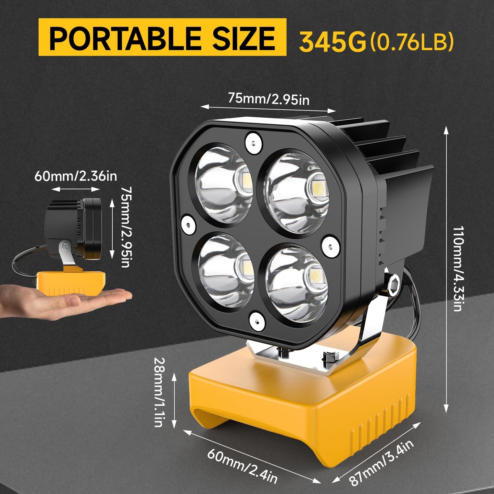 40W 6000LM Flashlight 2-Pack ，LED Work Light Compatible with Dewalt 20V Battery