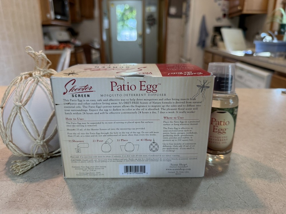 Skeeter Screen Patio Egg Mosquito Deterrent Diffuser Deet-Free New Open Box