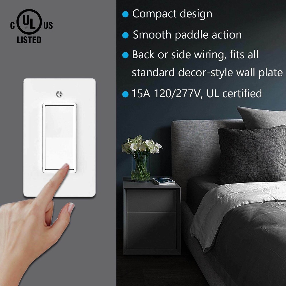 20 Pk Rocker Light Switch Wall - Single Pole Decorator Paddle Switch White NEW