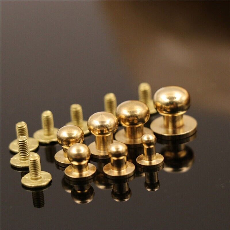 50pcs M3 Round Head Solid Brass Stud Screw Rivet Chicago Button Leather Craft