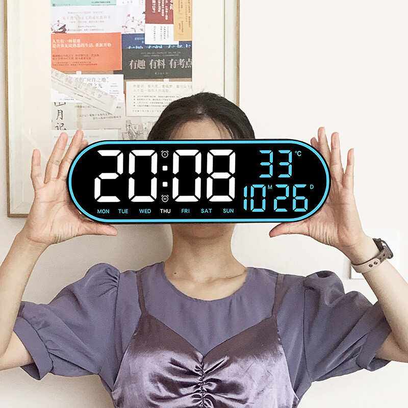 Large Digital Wall Clock Temperature Date Clock Ambient Light + Remote Control