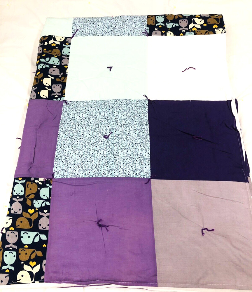 Handcrafted Quilt Patchwork Whale Purple Black Blue Patchwork