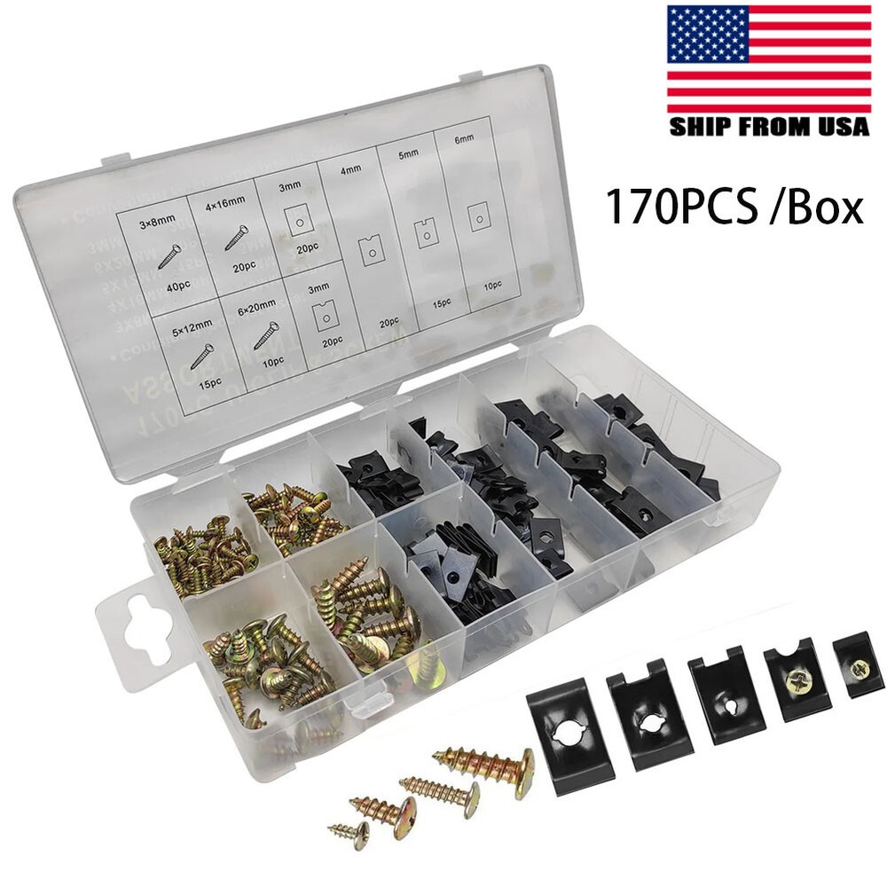 170X Auto Car U-Clip U Nut and Screw Assortment Kit for Dash Door Panel Interior