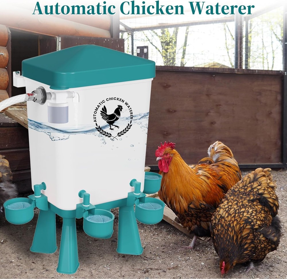 Chicken Waterer, 3 Gallons Automatic Chicken Waterers with 5Ft Pipe, Float Contr