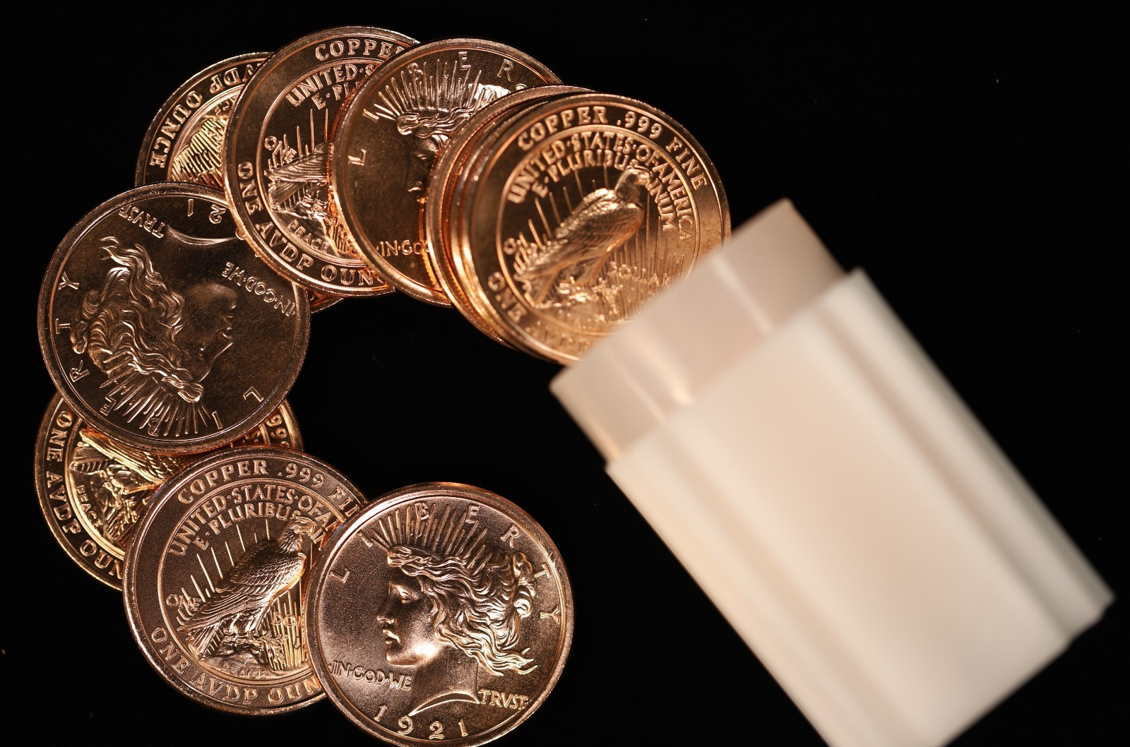 20 X Tube of 1921 Peace Dollar 1 oz .999 Fine Copper BU Round USA