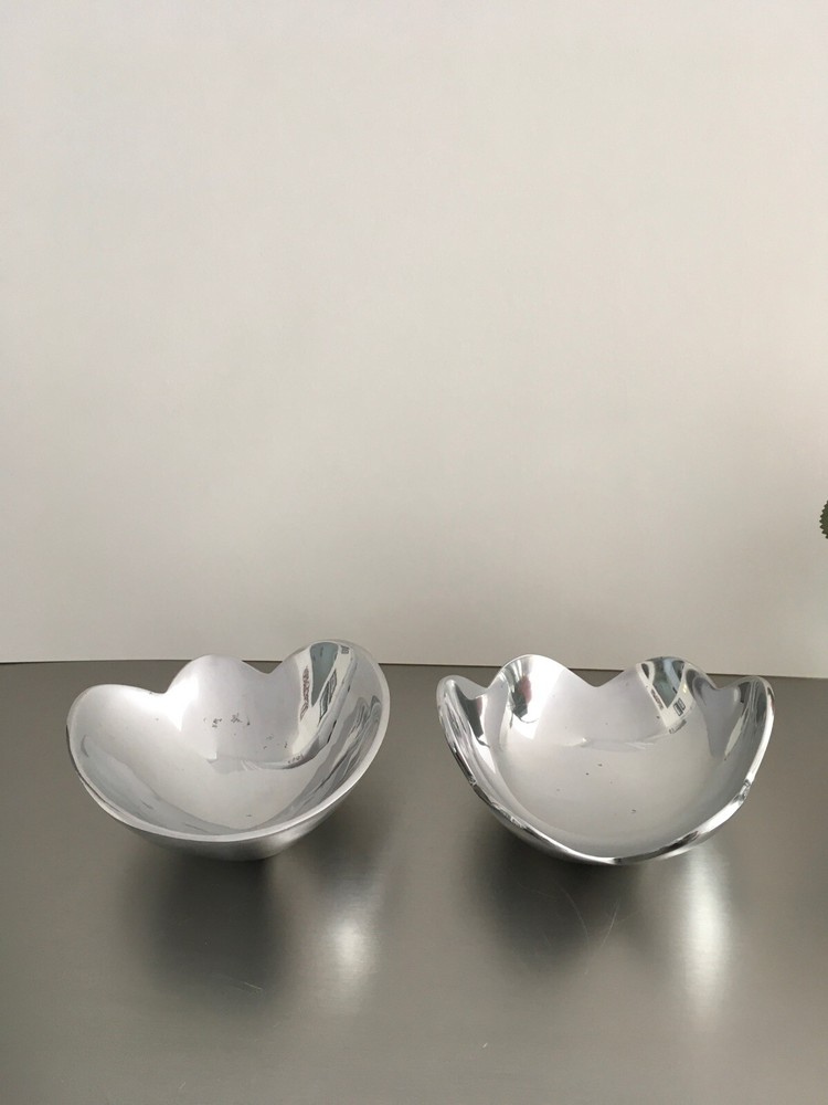 2 Unique Small Shaped Shiny Silver Candy Or Serving Dishes