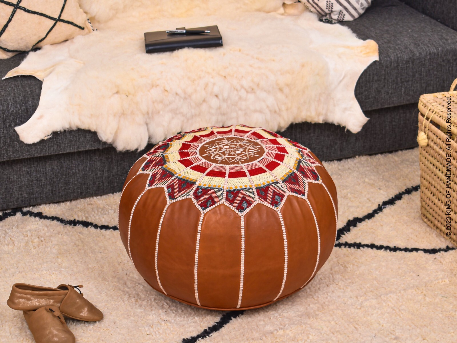 🌟Footstools | Moroccan Pouf Ottoman | Genuine Leather, Hand-Embroidered🌟