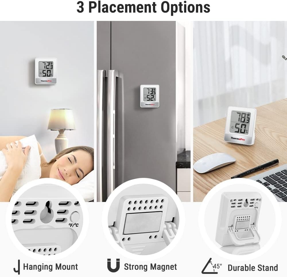 Versatile TP49 Digital Hygrometer - Tabletop, Wall Mount, Perfect for Every Room