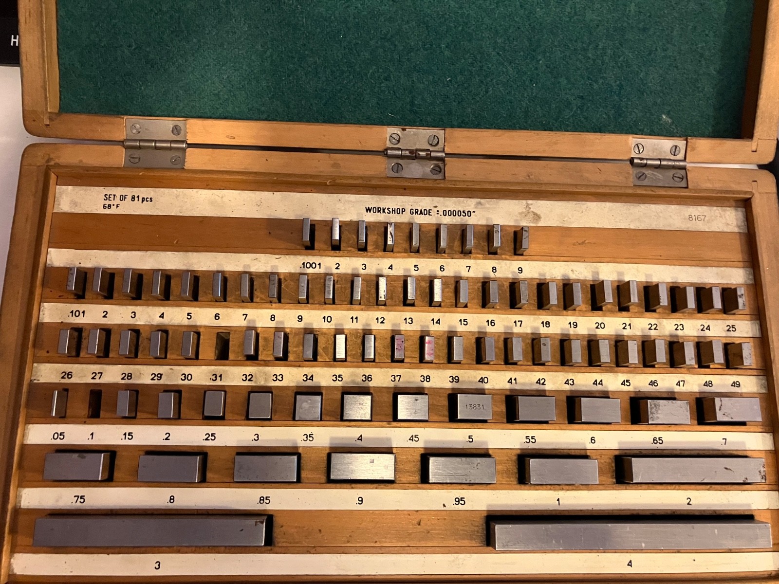 Used Precision Test Block Set, in very good condition.  ( Missing .100 & .131)