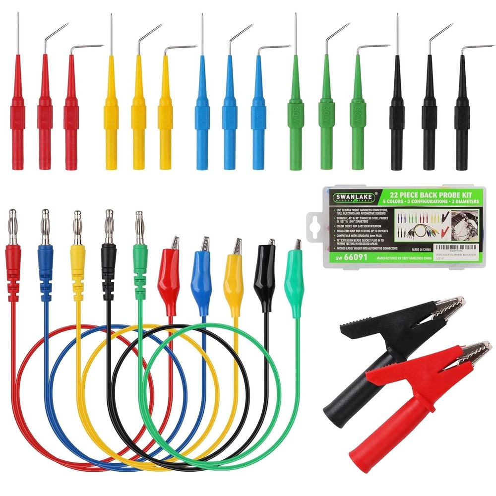 Durable 22PCS Back Probe Kit with Color-Coded Banana Plugs for Easy Testing