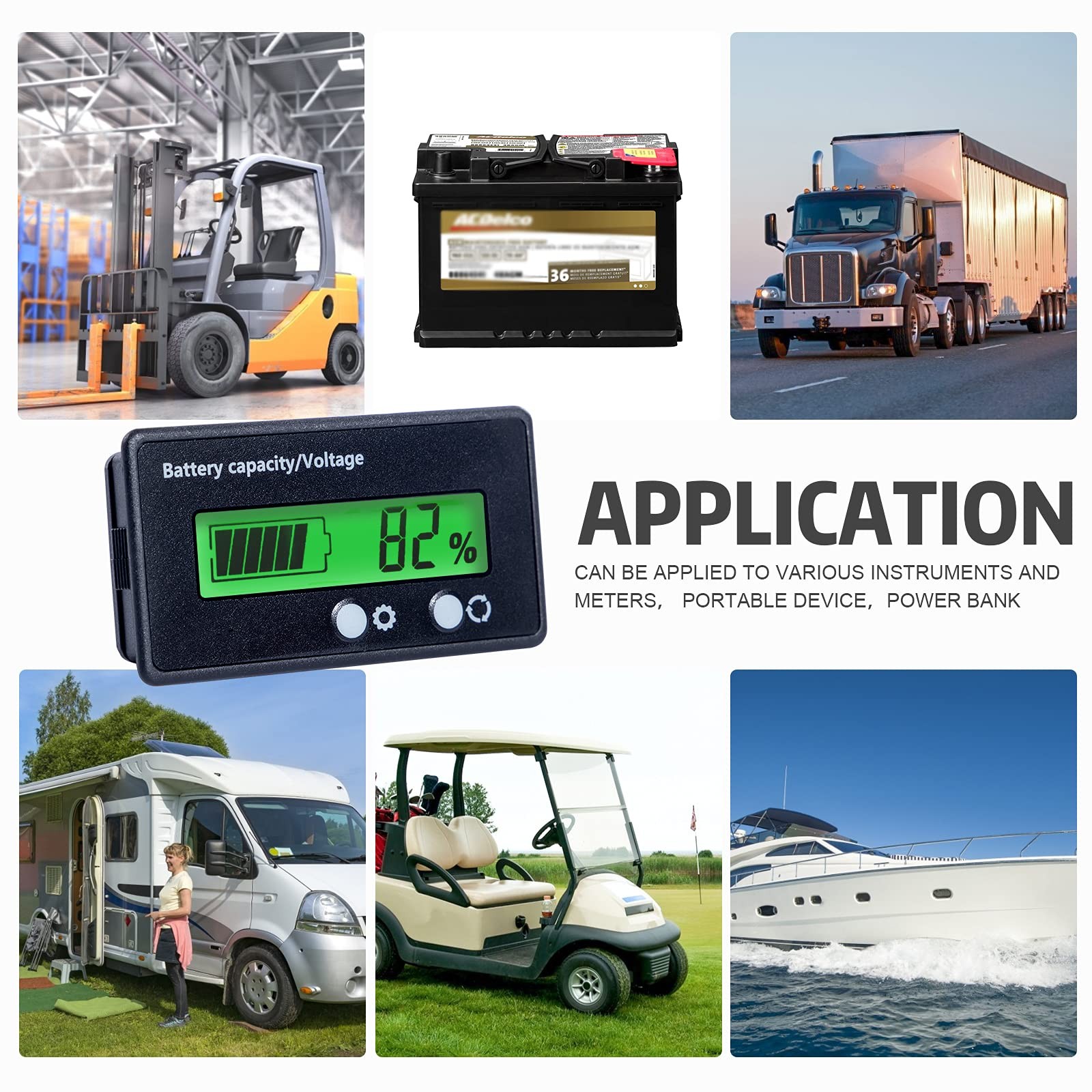 12V 24V 36V 48V Battery Capacity Indicator Golf Cart Voltage Meter with LCD D...