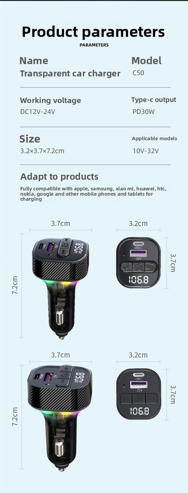 Hands-Free Bluetooth FM Transmitter MP3 Player PD Fast Car Charger