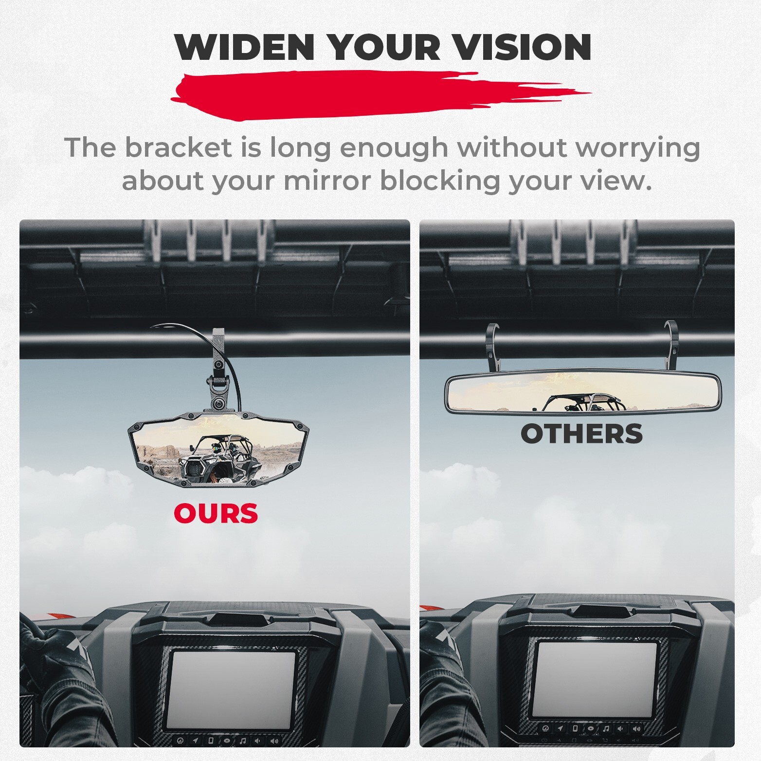 1.65"-2" UTV Rear View Center Mirror w/LED Light For Polaris RZR S 570/900/1000