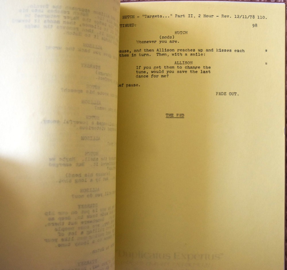 1978 Starsky and Hutch (Targets Without a Badge) Original Second Draft Script