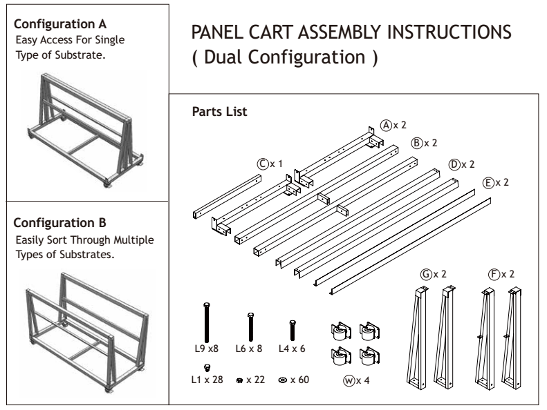 Panel Cart - Dual Usage - Sheets Substrates - Acrylic - PVC - Corrugated Plastic