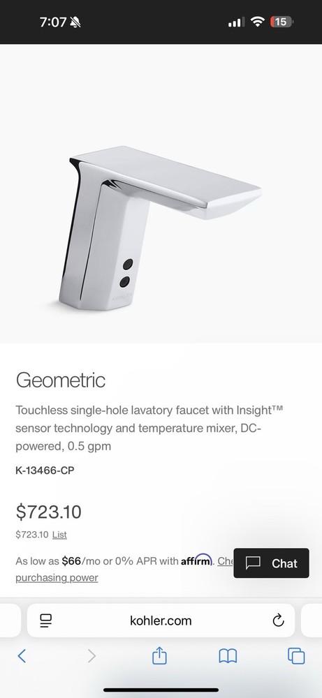 Touchless single-hole lavatory faucet with Insight™ sensor technology and temper