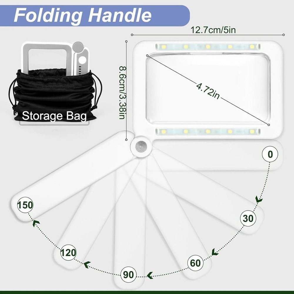 Rechargeable Rectangular Magnifier 4x 10 Led Light Touch Control For Needlework