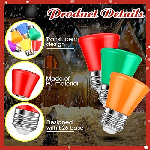 25 Pcs Christmas 2W LED Light Bulbs Replacement for Outdoor String Multi Color