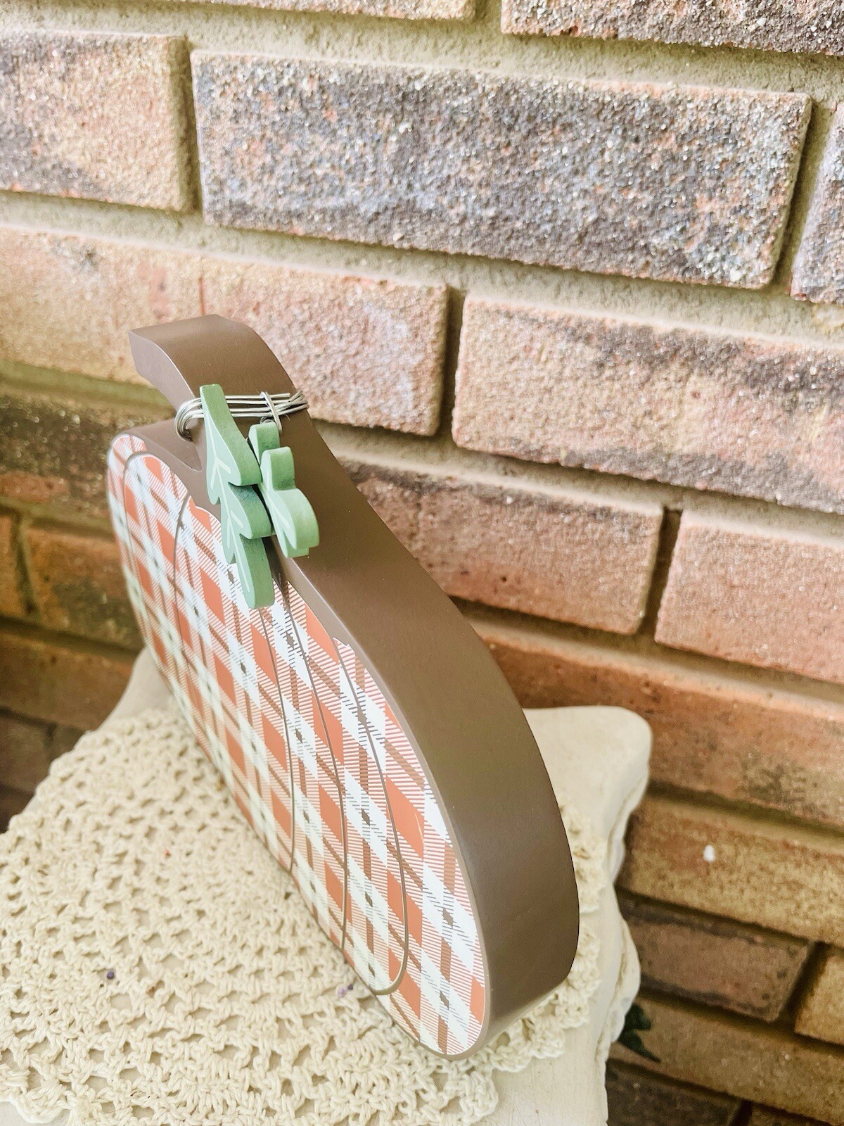 Orange Plaid Chunky Pumpkin Shelf Sitter