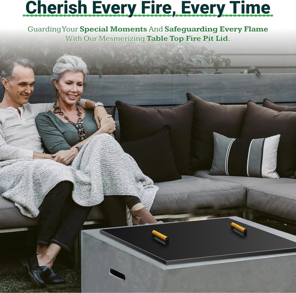 FEBTECH 38" Square Fire Pit Snuffer Lid for 36" FirePit with Wooden Handles