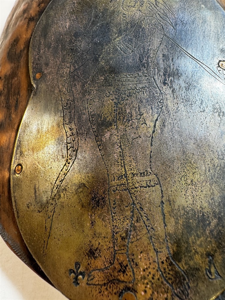 Hand Hammered Copper Gorget Plaque Native Warrior Engraved Studio Metalwork