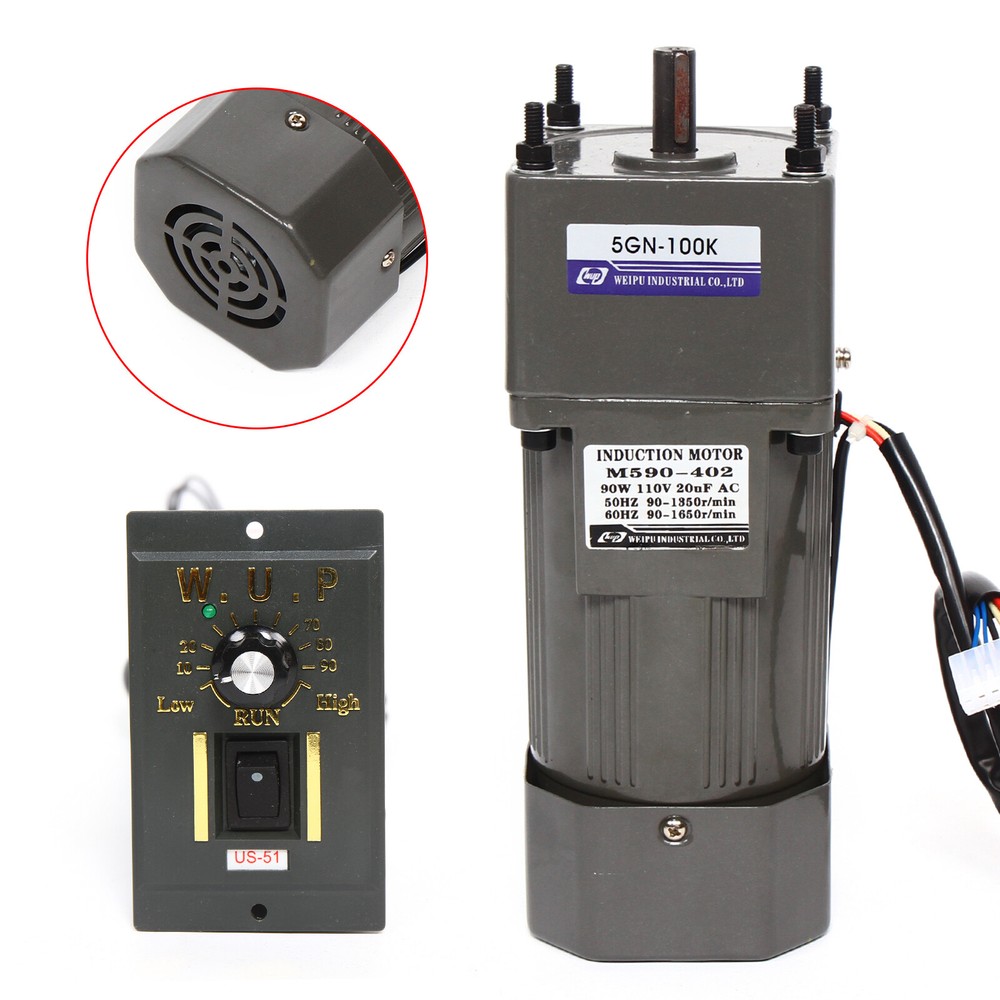 90W AC Gear Motor Electric Motor Variable+Speed Controller Single-phase 1:100