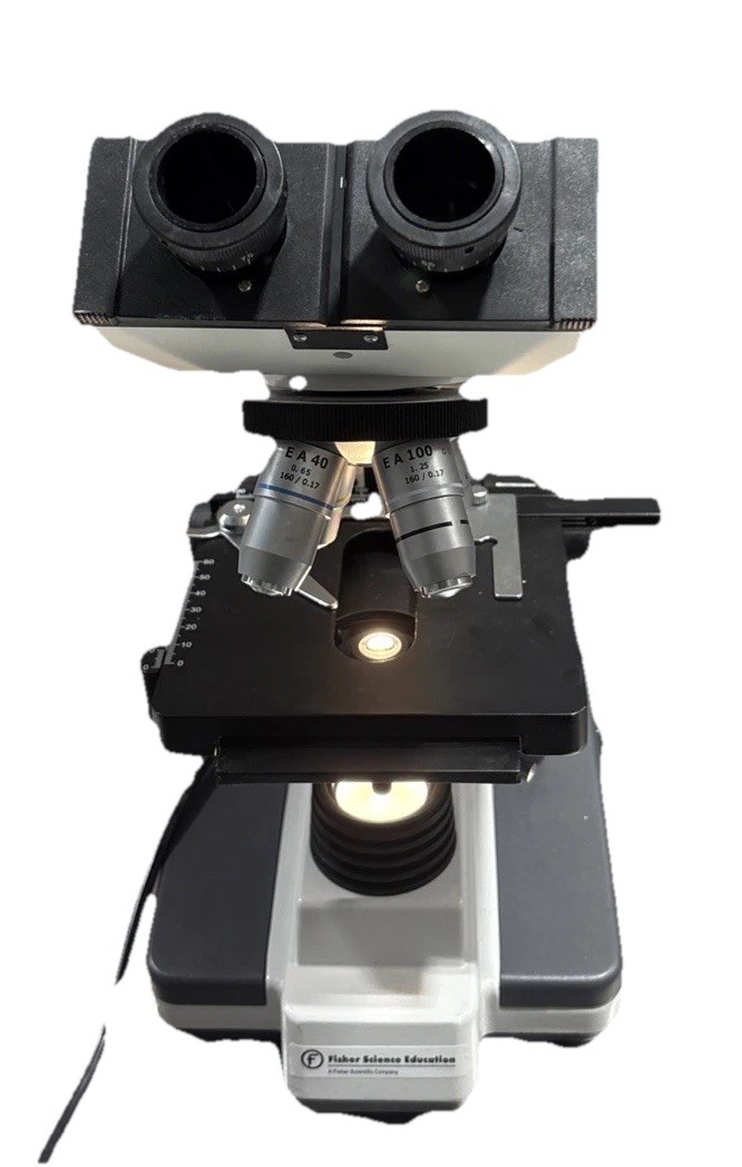 Fisher Scientific Microscope W/4 Objective Lenses EA 10 40 100 4 160/0.17 1.25