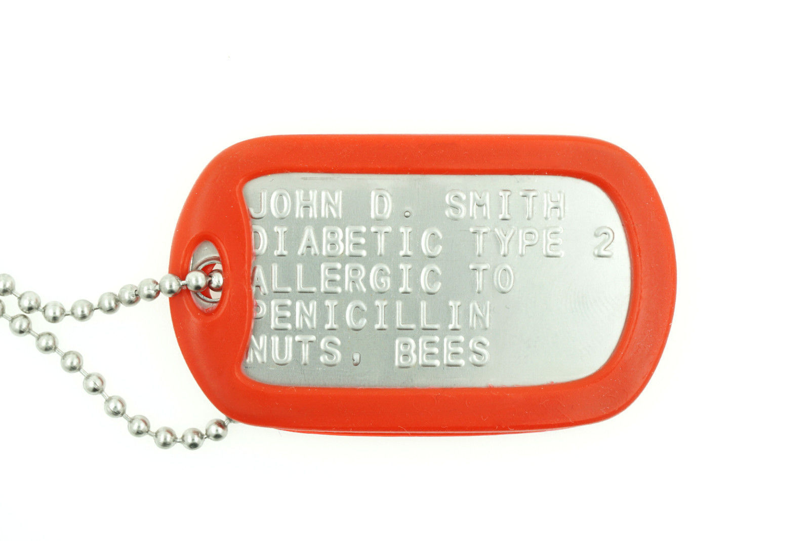 Custom Embossed Medical Info Mililtary ID Stainless Steel Dog Tag Necklace