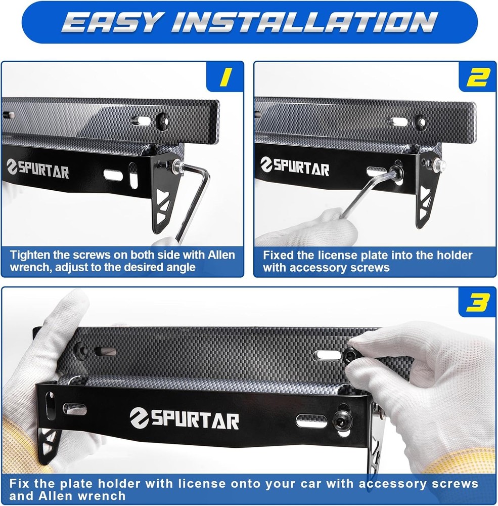 Spurtar License Plate Frames, Adjustable Front Car Holder Black