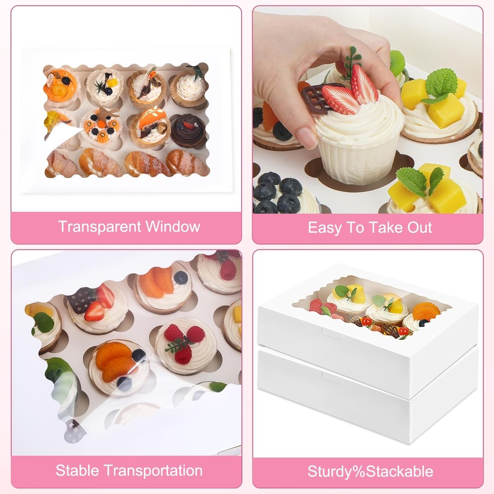 Cupcake Boxes 10 PCS 12 Count Containers with Window and Inserts Quality