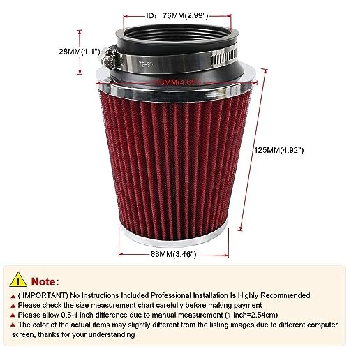 Clamp-On Cold Air Intake Filter, High Performance, Washable Filter, Red