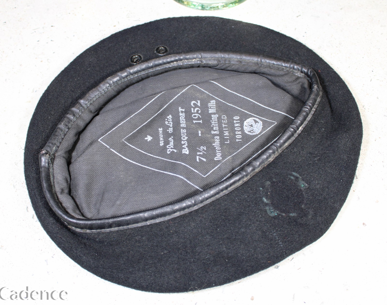 US Vietnam Black Ranger Beret Canadian Made Dated 1952 Huge 7 1/2 Worn S931