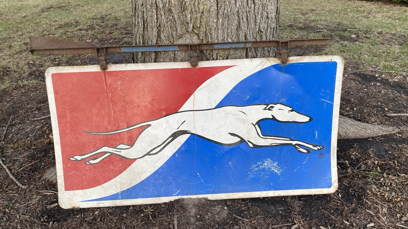 Vintage Greyhound Bus Station Metal Sign Old Gas Oil Automotive 48” X 24”