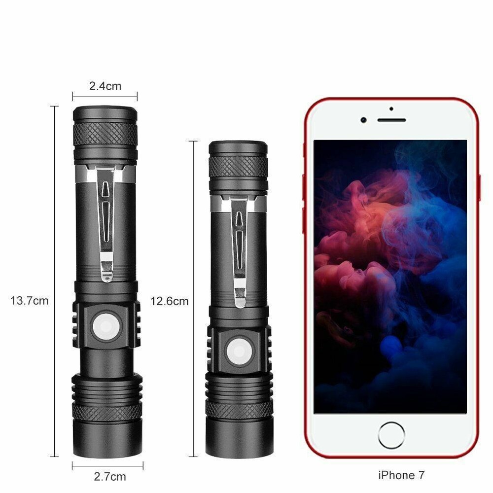 2 PACK LED Flashlight Rechargeable USB Tactical Torch