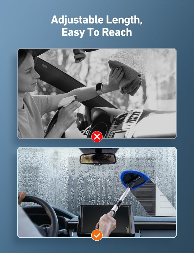 Windshield Cleaner Tool, Car Interior Detailing Cleaning Kit with Extendable Ha