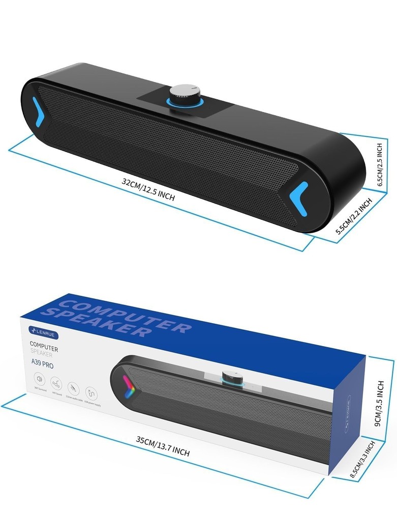 Computer Speakers,PC Speakers for Desktop,Wired USB-Powered Sound-bar for Com...