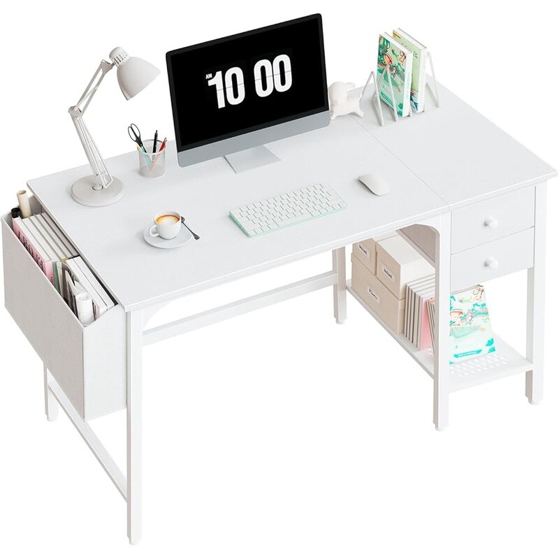 Small Computer Desk W/ Drawers Modern Study Writing Table Home Office Workspace