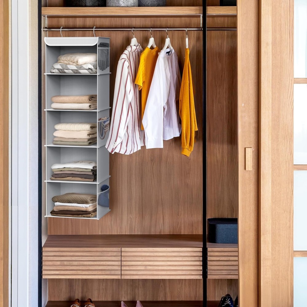 5 Shelf Hanging Closet Organizer, Gray